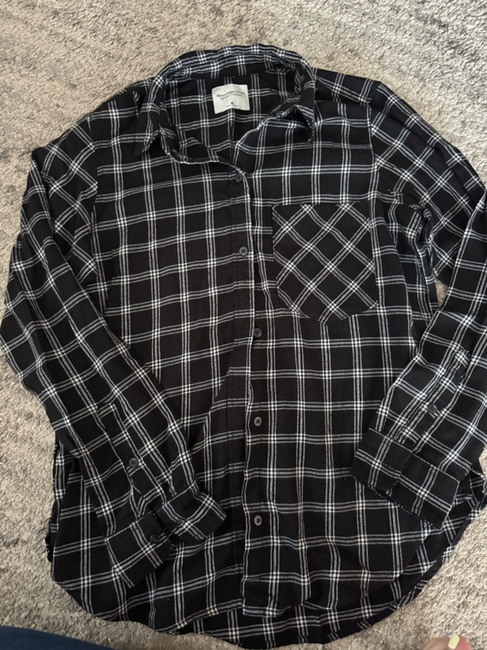 Abercrombie & Fitch Black and White Plaid Flannel Button-Down Shirt